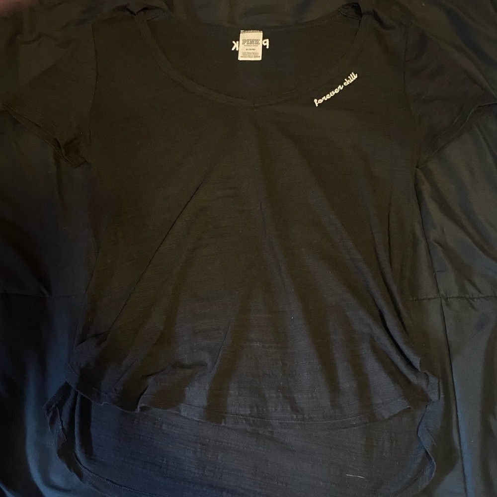 Victoria’s Secret VS Pink Forever Chill Black Embroidered Tee medium